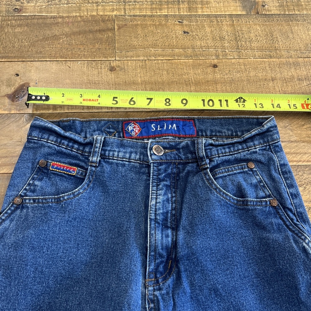 90s Vintage High Rise Posted Jeans 3/4 27X32 Medium Wash Slim Smooth Back - Picture 8 of 16